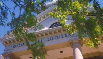 Above the entrance way at Gloria Dei Lutheran church